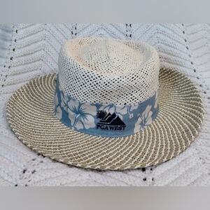 Kate Lord Golf Hat PGA West Womens M/L Blue Ribbon Bow Floral Summer Straw